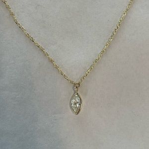 14k gold bezel marquise diamond necklace, natural diamond, solid gold, 16 inches